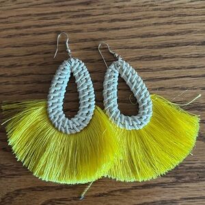 Handcrafted Woven Earrings with Yellow Fringe